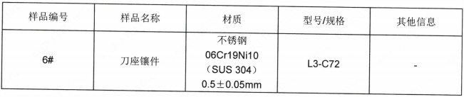 刀座鑲件不鏽鋼SUS304成分分析